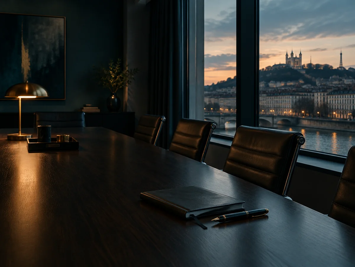 Sala riunioni al tramonto con vista su Lione